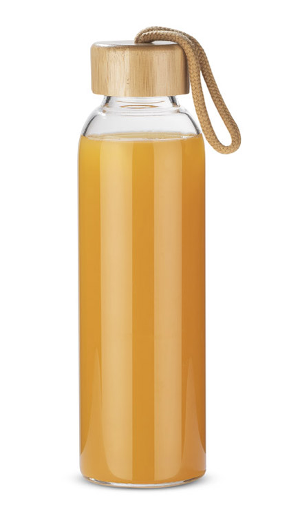 szklana butelka z bambusowa zakretka z napojem